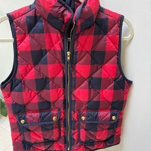 J. Crew Red and Navy Buffalo  Checkered Quilted Vest